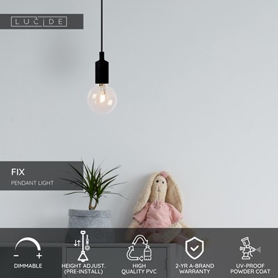 Lucide FIX - Pendant light - Ø 10 cm - 1xE27 - Black